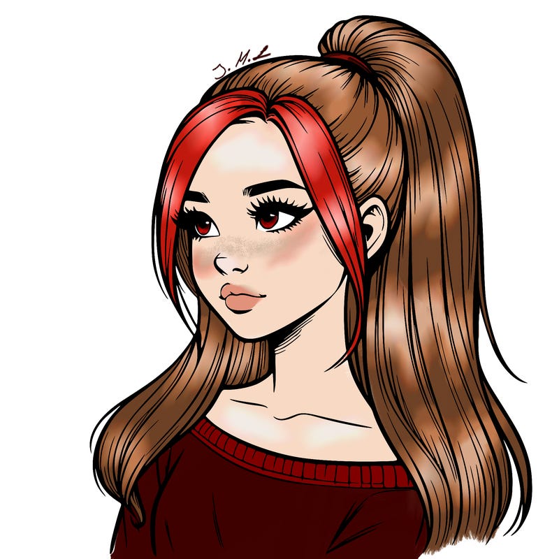 realistic girl with a high ponytail