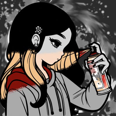 a realistic girl spray painting