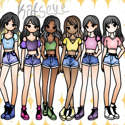 a group of girls wearing crop tops and shorts