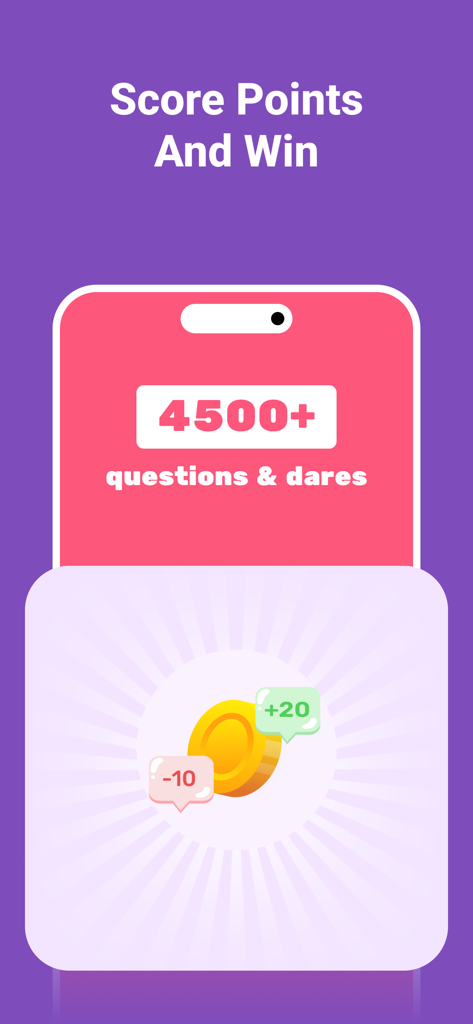 Truth or Dare Spicy Games app screen featuring point scoring and over 4500 questions and dares
