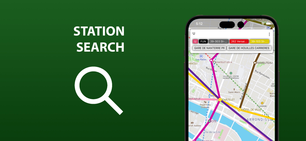 Public transport map Berlin - A smartphone screen displaying the station search feature and transit map interface for navigating public transportation.
