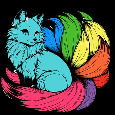 realistic detailed 9 tailed anime fox