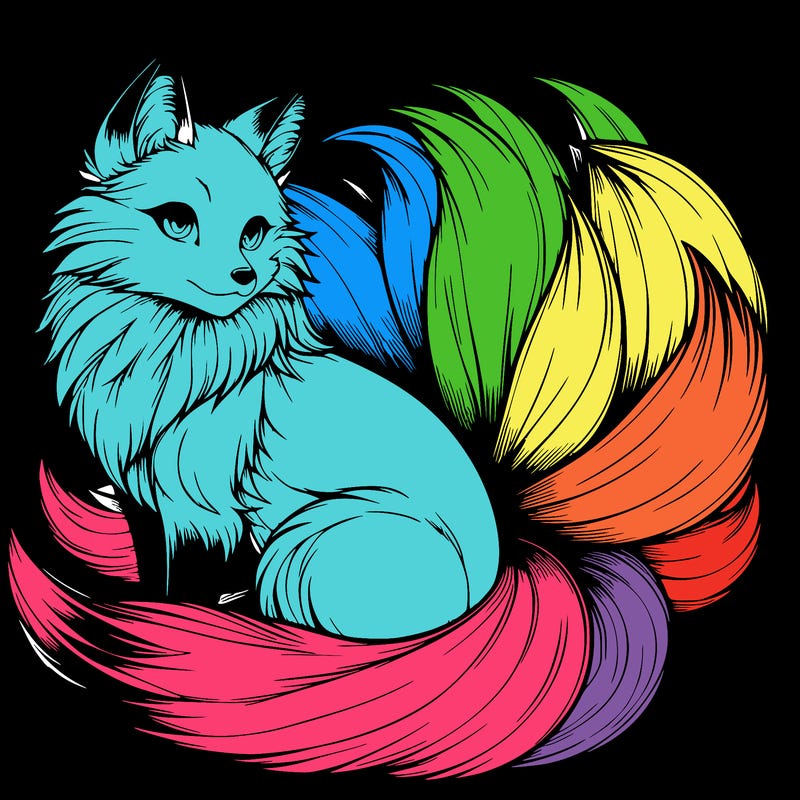 realistic detailed 9 tailed anime fox