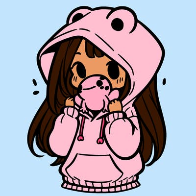 a girl holding a froggy hoodie
