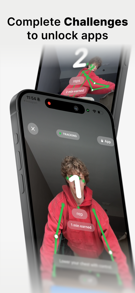 Friction - Reduce Screen Time - A mobile screen showing real-time exercise tracking to unlock app access on Friction.