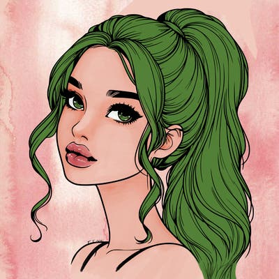 realistic girl with a ponytail on her hair and lips