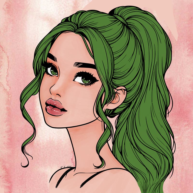 realistic girl with a ponytail on her hair and lips