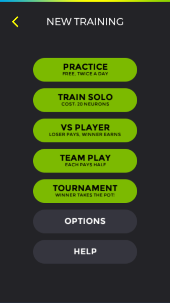 Dual N Back Pro app menu screen showing practice solo and multiplayer training modes