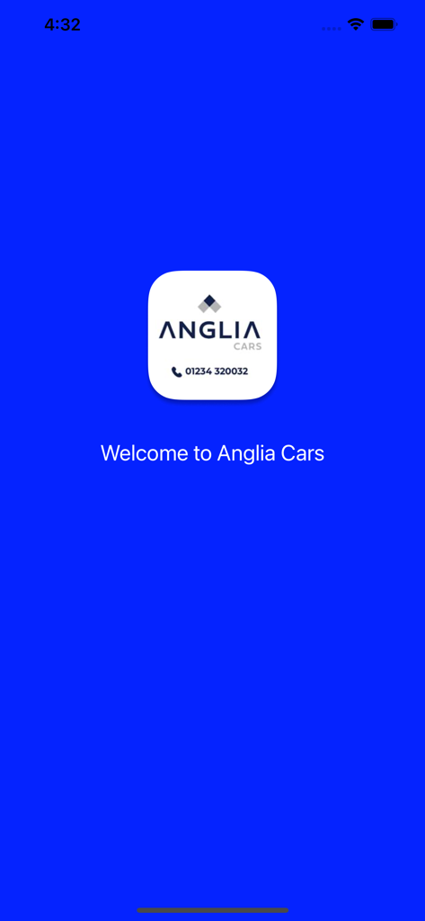 Anglia Cars Bedford - Welcome screen of the Anglia Cars Bedford taxi booking app