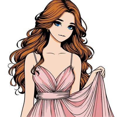 realistic girl in flowy silky prom dress