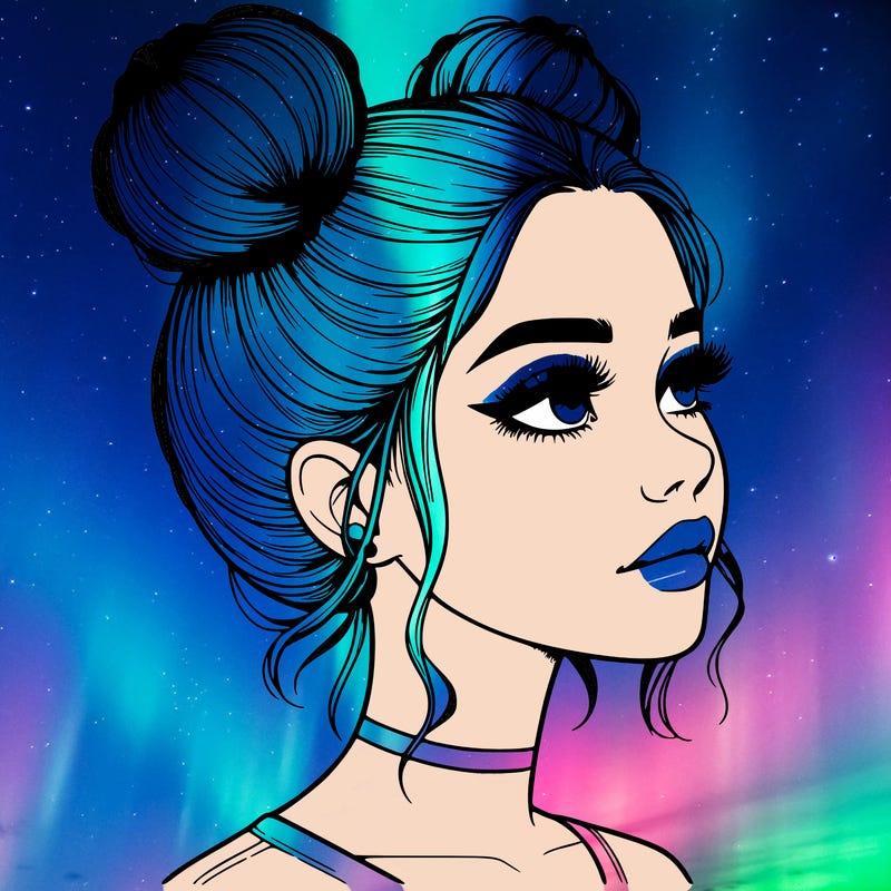 realistic girl with buns on the top of her head