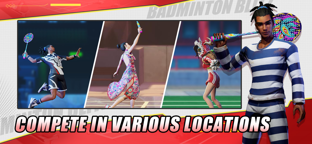 Badminton Blitz - Various characters and locations in Badminton Blitz mobile sports game