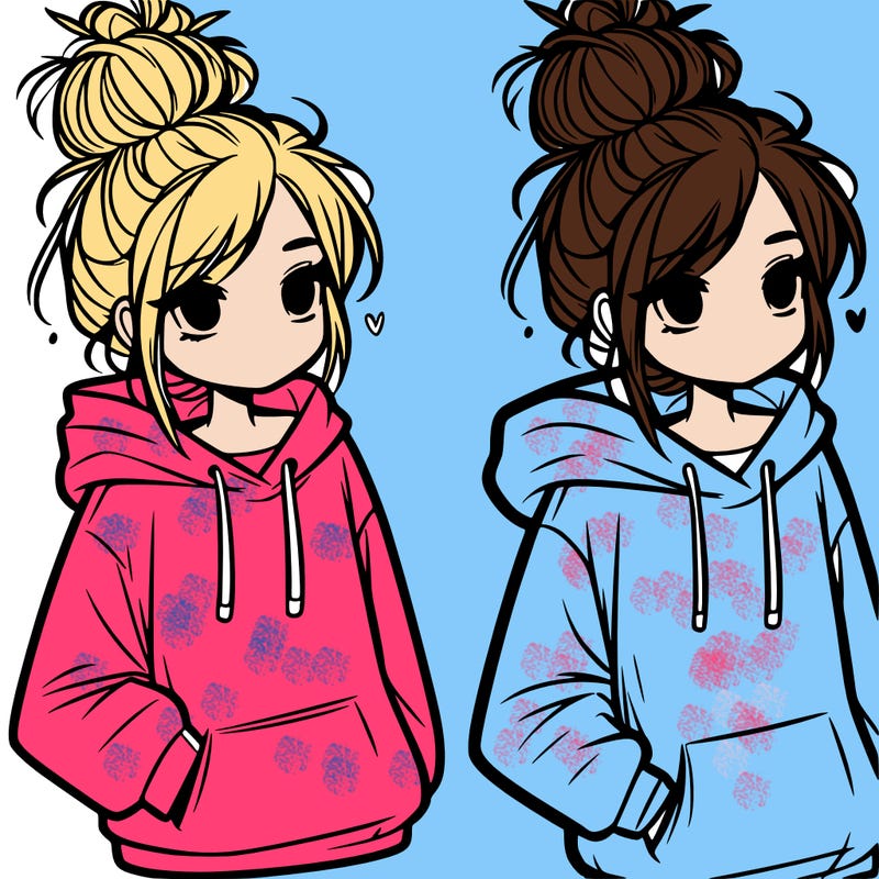 girl in oversized hoodie and messy bun