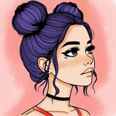 realistic girl with buns on the top of her head