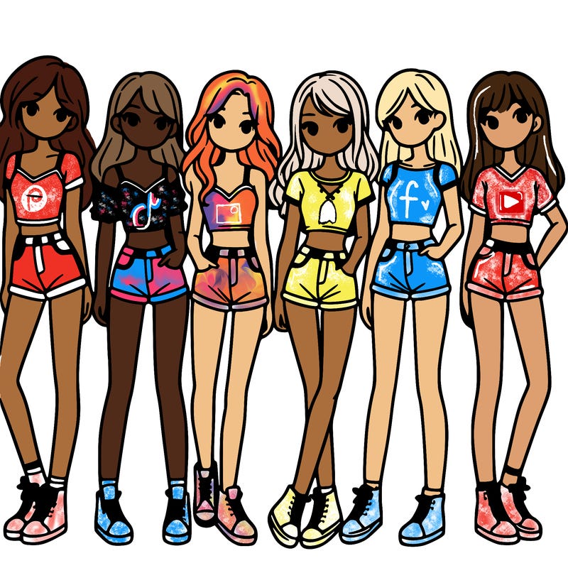 a group of girls wearing crop tops and shorts