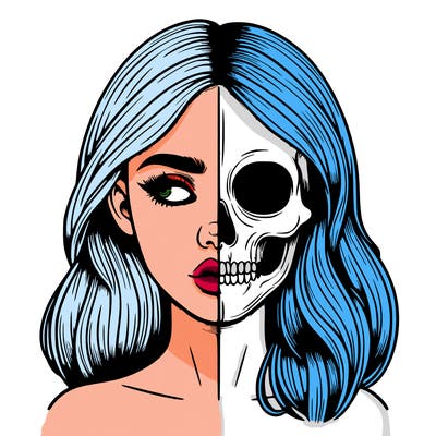 realistic girl with half skull mask