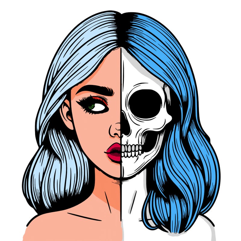 realistic girl with half skull mask