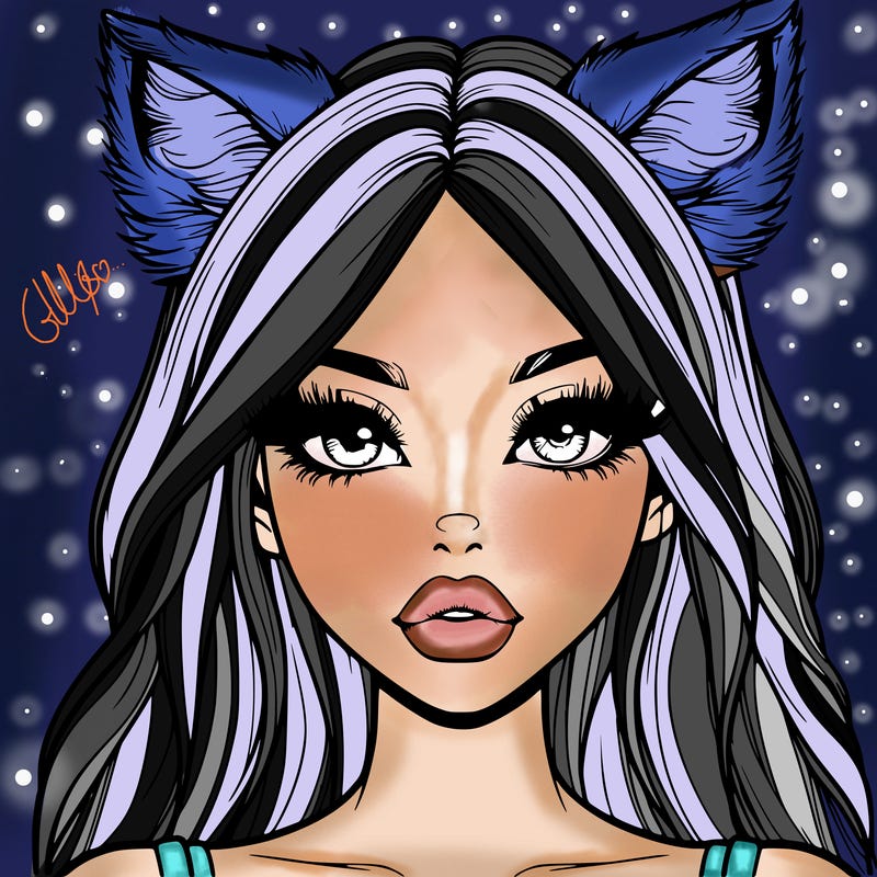 realistic girl with fox ears and realistic lips