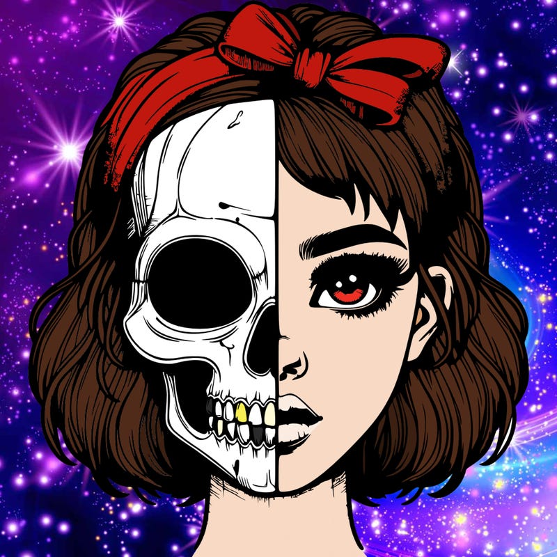 realistic girl with half skull mask