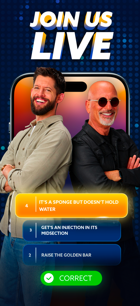 Best Guess Live - Schermata del gioco a quiz di Netflix Best Guess Live con conduttori e indizi di enigmi