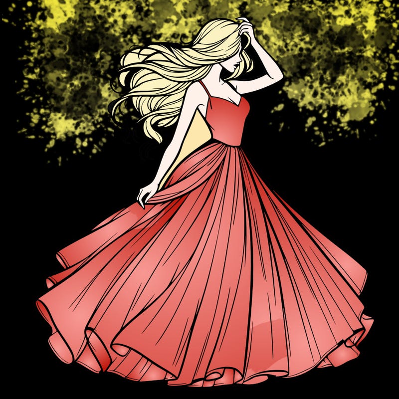 realistic woman with dress flowing in the wind