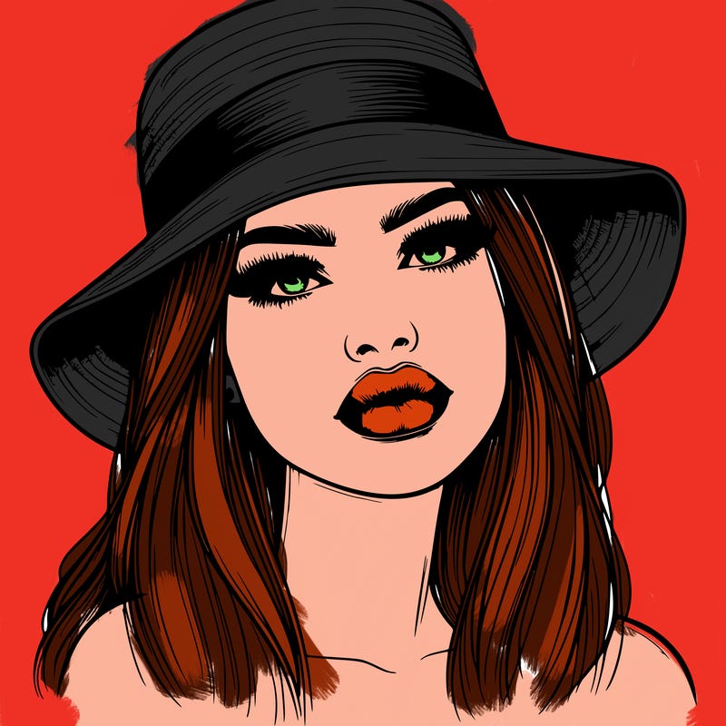 realistic girl with lips and hat