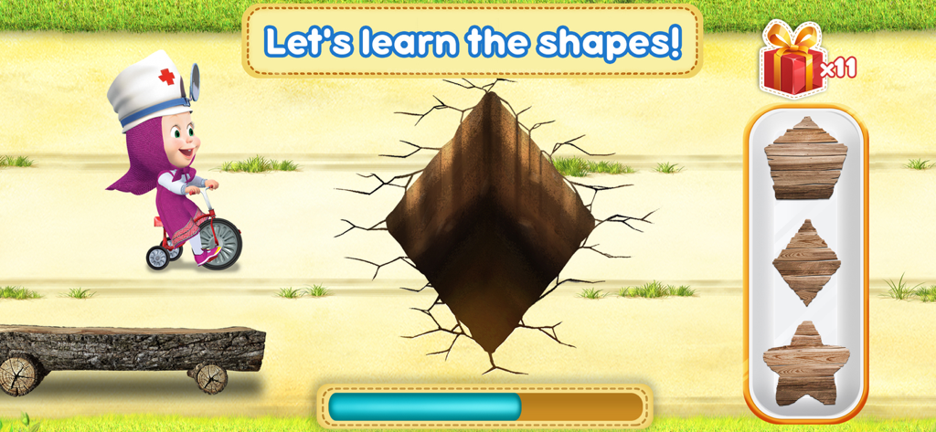 Masha and the Bear Dentist - Masha on a tricycle in a shape matching educational mini game