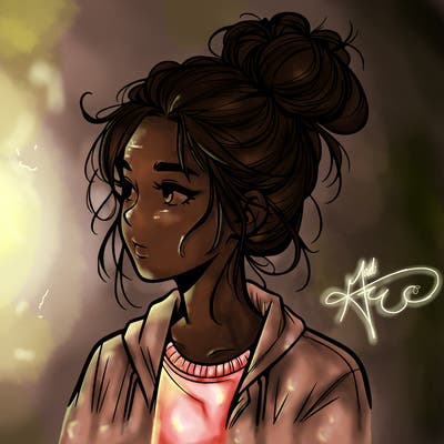 realistic teenage girl with a messy bun