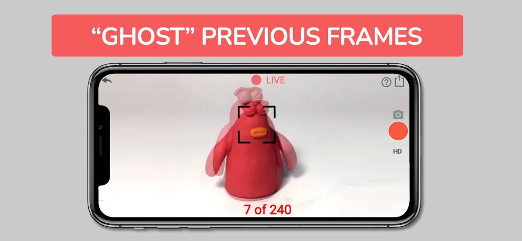 Stopmotion Animation Pro - Stopmotion Animation Pro app interface demonstrating the ghosting mode feature for claymation