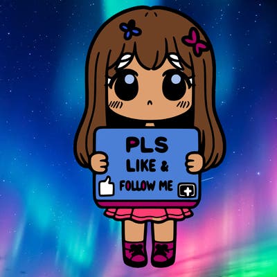 girl holding a sign that says pls like and follow me