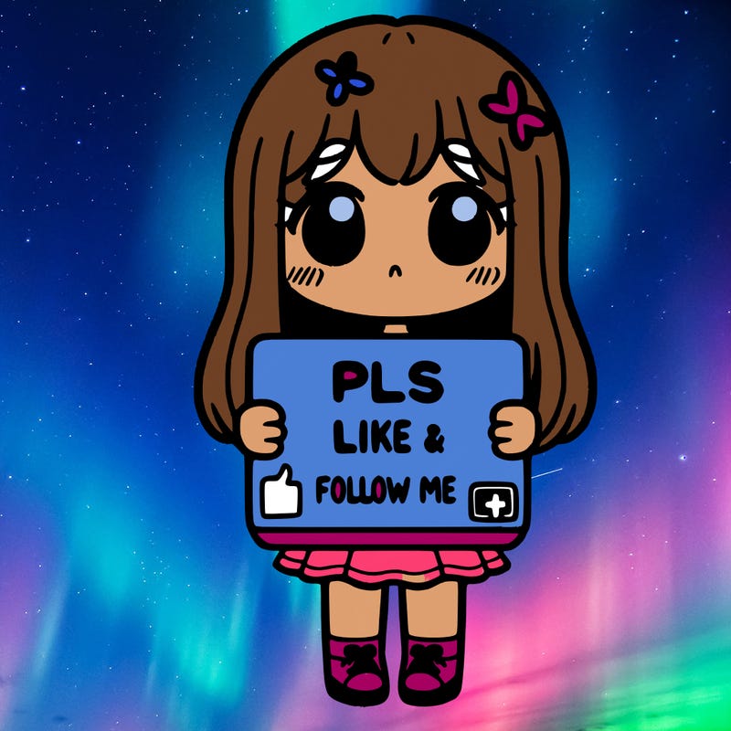 girl holding a sign that says pls like and follow me