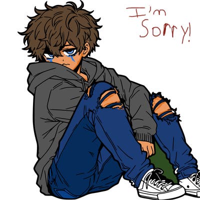 a male hoddie ripped jeans messy hair anime