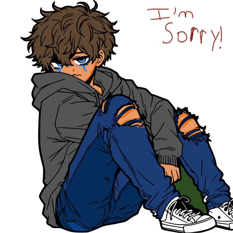 a male hoddie ripped jeans messy hair anime