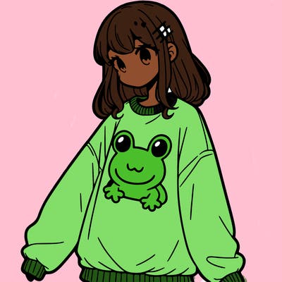 girl wearing frogging sweatshirt