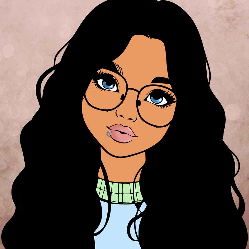 girl with long hair and freckles and glasses realistic