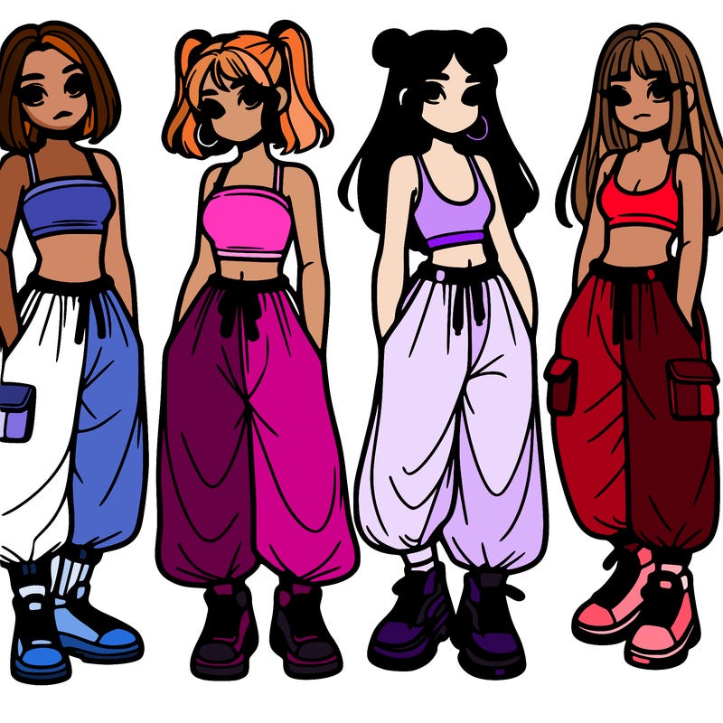 girls with crop top with baggy pants