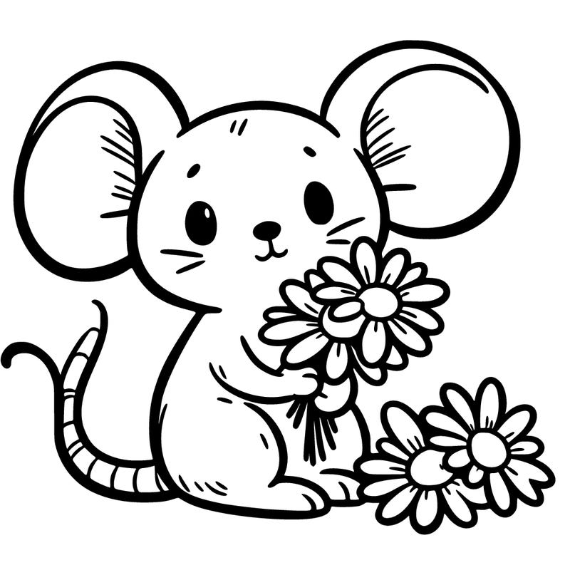 mouse holding daisies