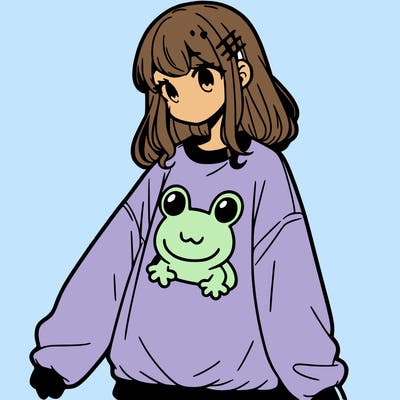 girl wearing frogging sweatshirt