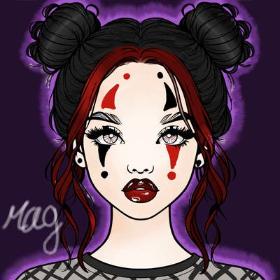 realistic girl with two buns in hair and lips