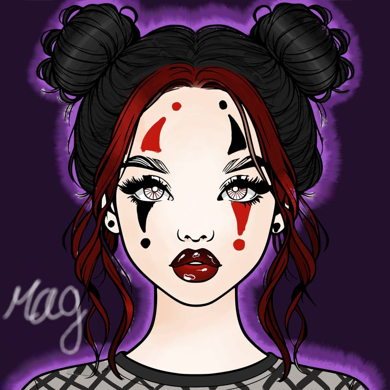 realistic girl with two buns in hair and lips