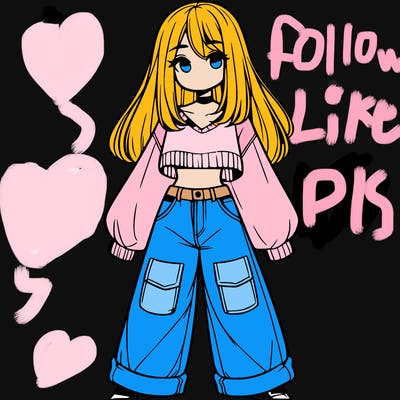 cute girl with straight hair in baggy jeans and a crop top and a sweater