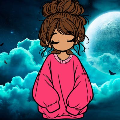 girl with baggy sweatshirt and messy bun