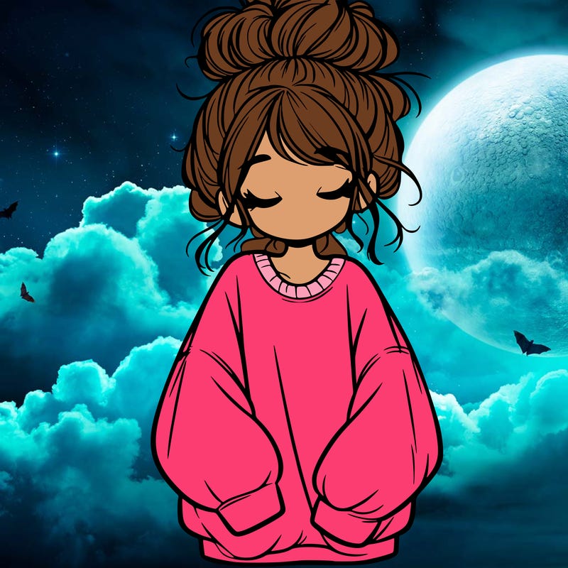 girl with baggy sweatshirt and messy bun