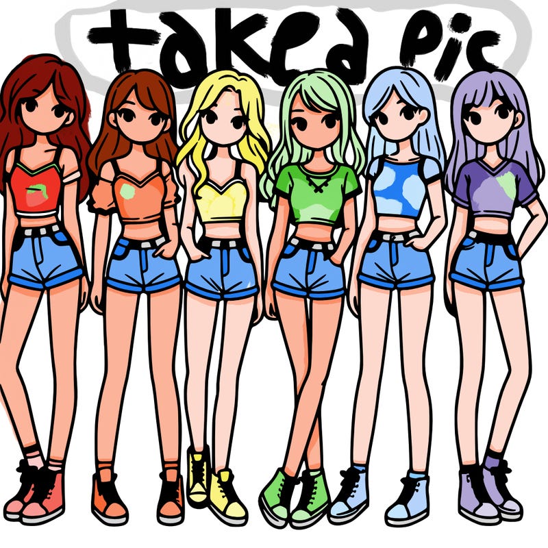 a group of girls wearing crop tops and shorts
