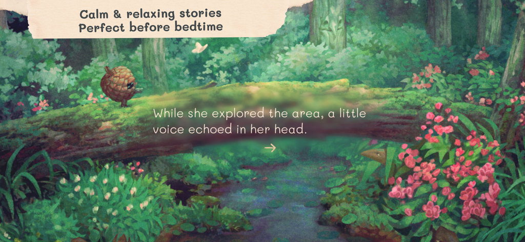 The Storyteller - A peaceful forest landscape with a small character from the storyteller bedtime app
