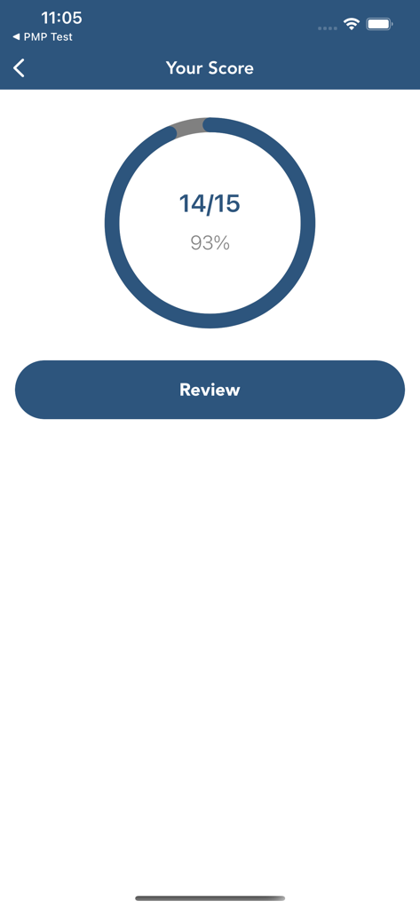 Score screen showing 93 percent result for a USMLE practice quiz