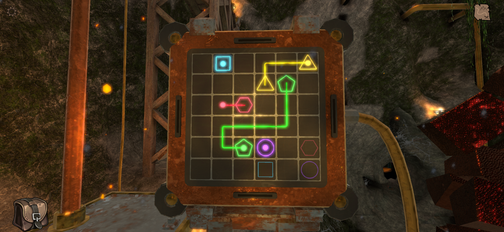 Legacy - Reawakening - A glowing grid puzzle with geometric shapes in a mysterious underground setting