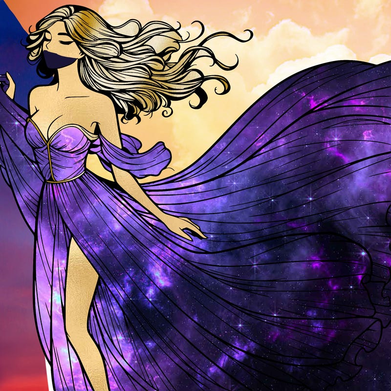 realistic woman in dress flowing the the wind