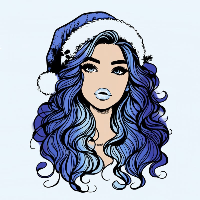 realistic christmas girl with wavy hair and lips