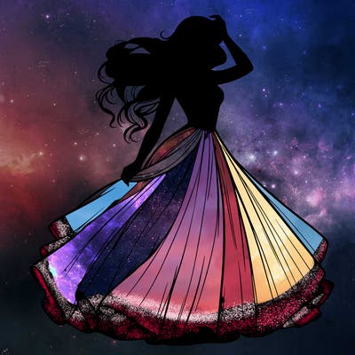 realistic woman with dress flowing in the wind